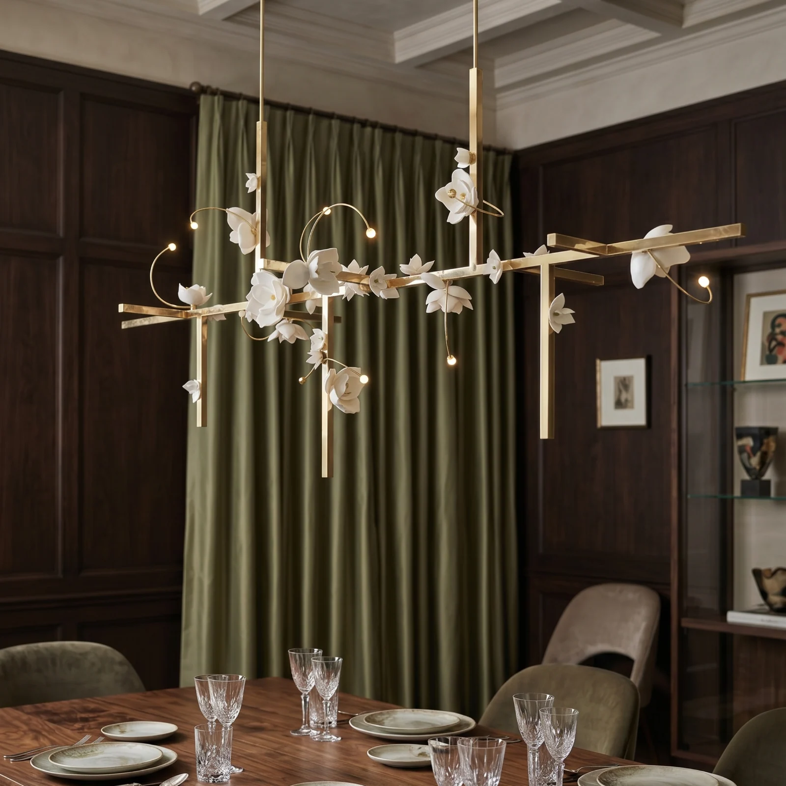 Bespoke Floral Linear Chandelier for Dining Room